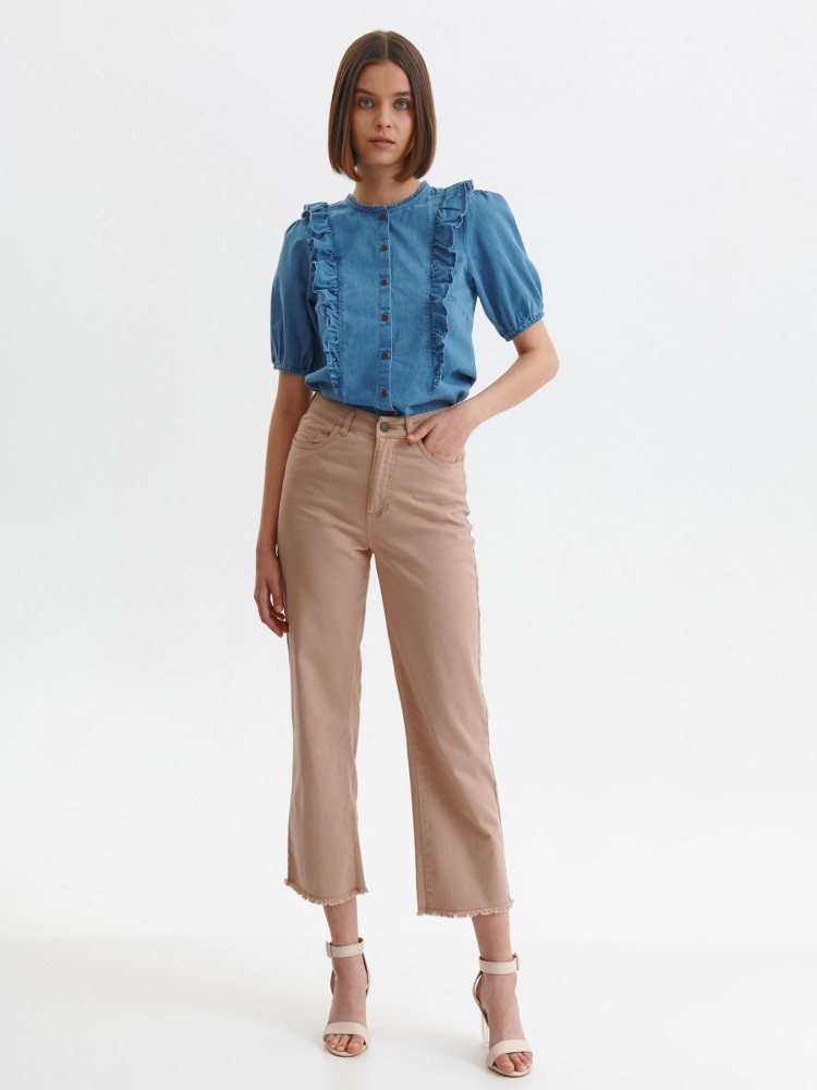 Jeansowa bluzka damska z bufiastymi rękawami