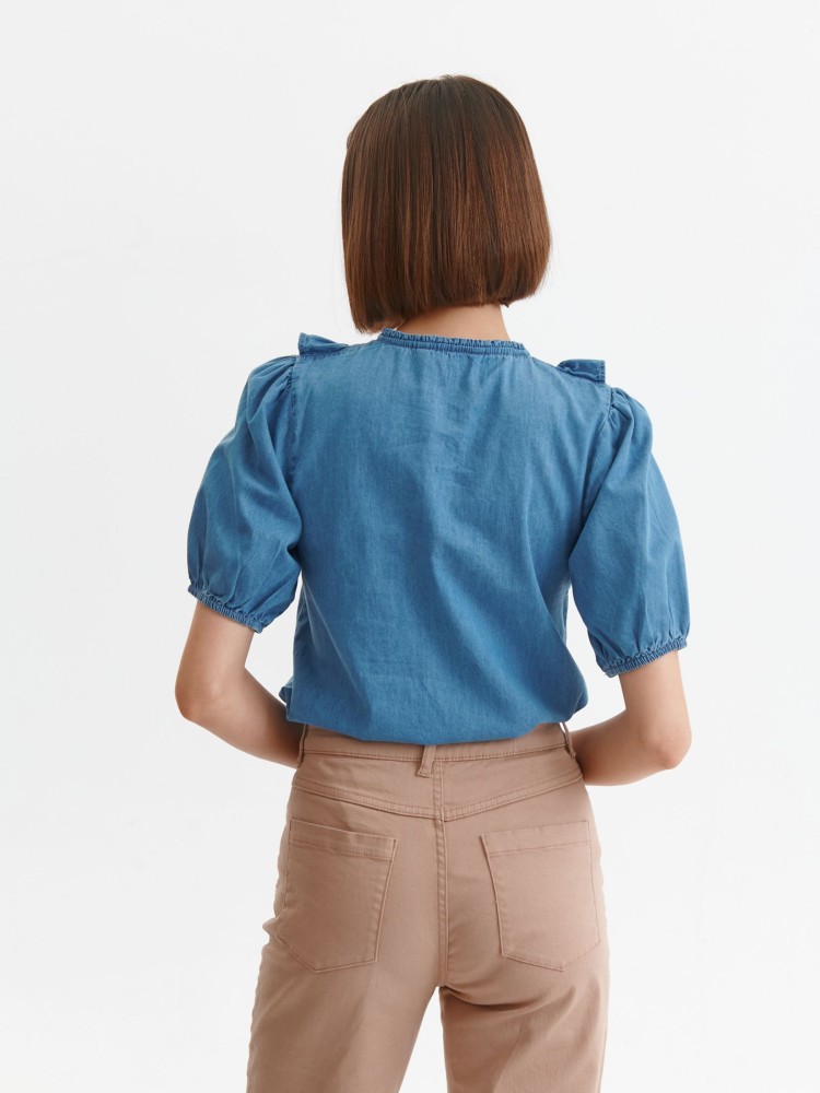 Jeansowa bluzka damska z bufiastymi rękawami