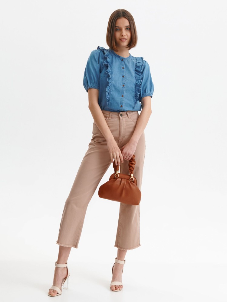 Jeansowa bluzka damska z bufiastymi rękawami