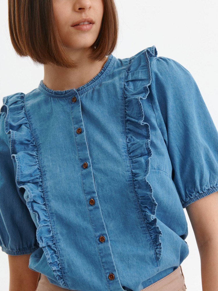 Jeansowa bluzka damska z bufiastymi rękawami