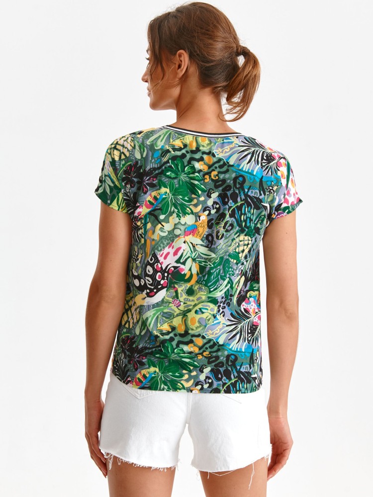 Bluzka krótki kimonowy rękaw z ozdobnymi tasmami