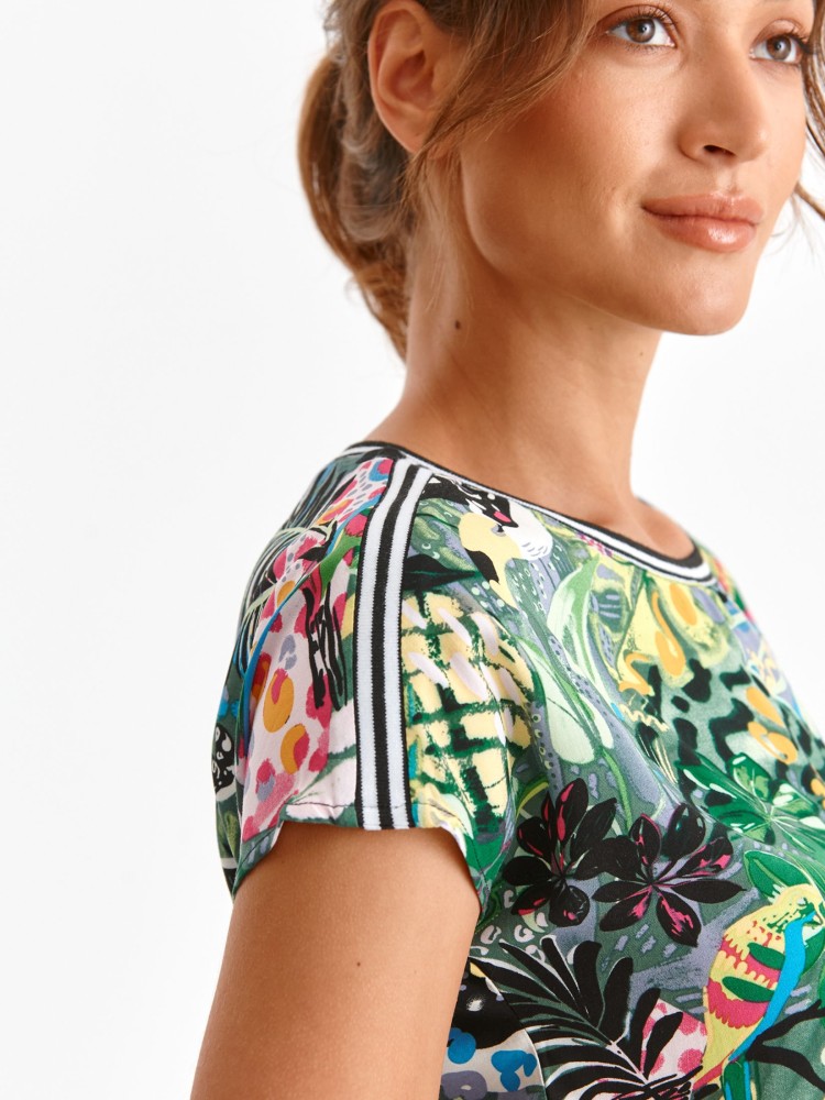 Bluzka krótki kimonowy rękaw z ozdobnymi tasmami