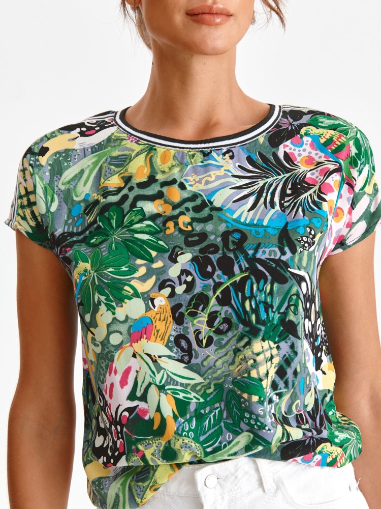 Bluzka krótki kimonowy rękaw z ozdobnymi tasmami