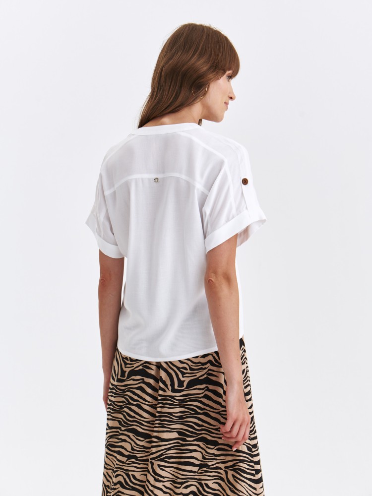 Biała koszulowa bluzka z krótkim rękawem