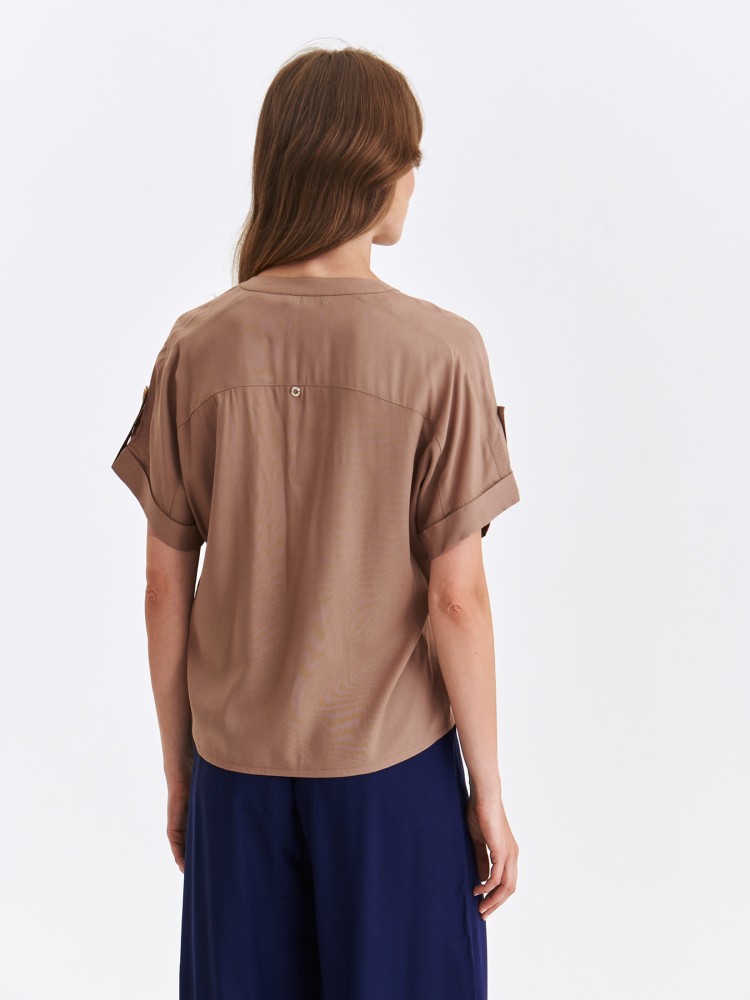 Beżowa koszulowa bluzka z krótkim rękawem