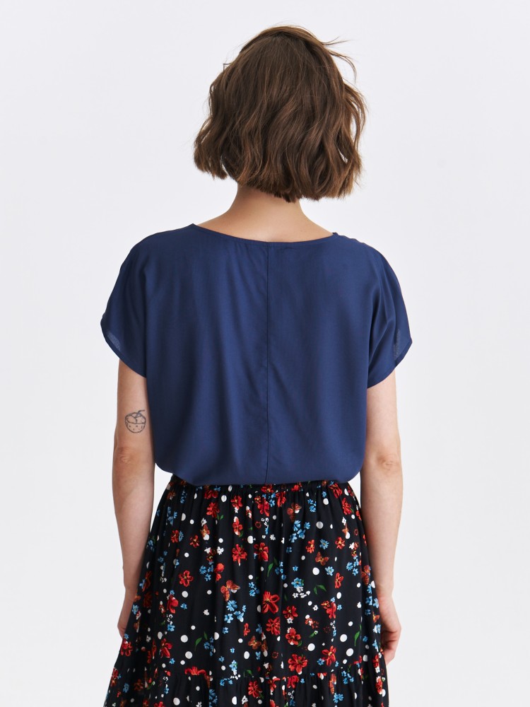 Gładka granatowa bluzka damska