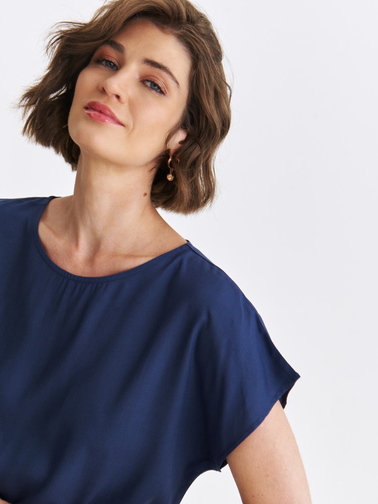 Gładka granatowa bluzka damska