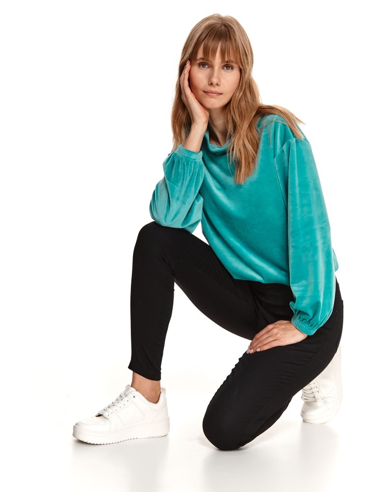 Welurowa bluza damska ze sznurowaniem