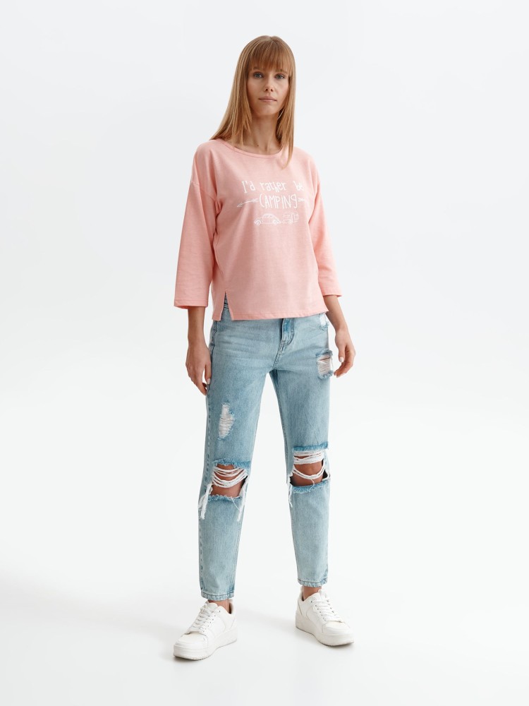 Bluza damska z nadrukiem z rozporkami na bokach