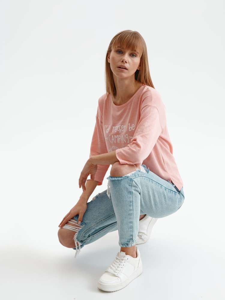 Bluza damska z nadrukiem z rozporkami na bokach