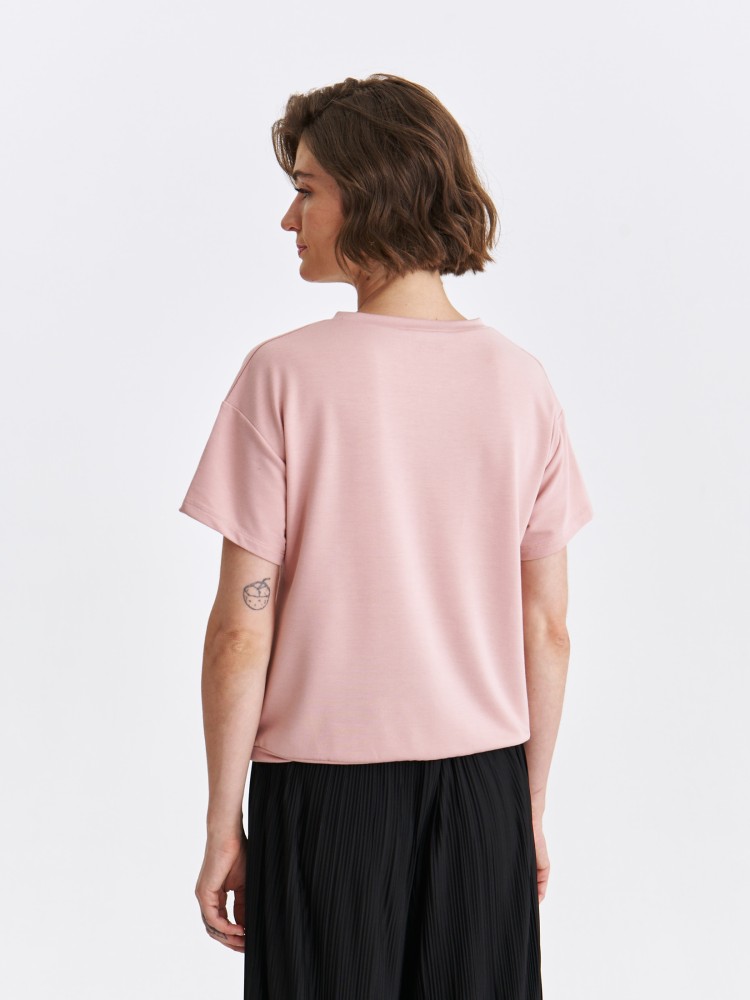 Różowa bluza z wiązaniem i krótkim rękawem