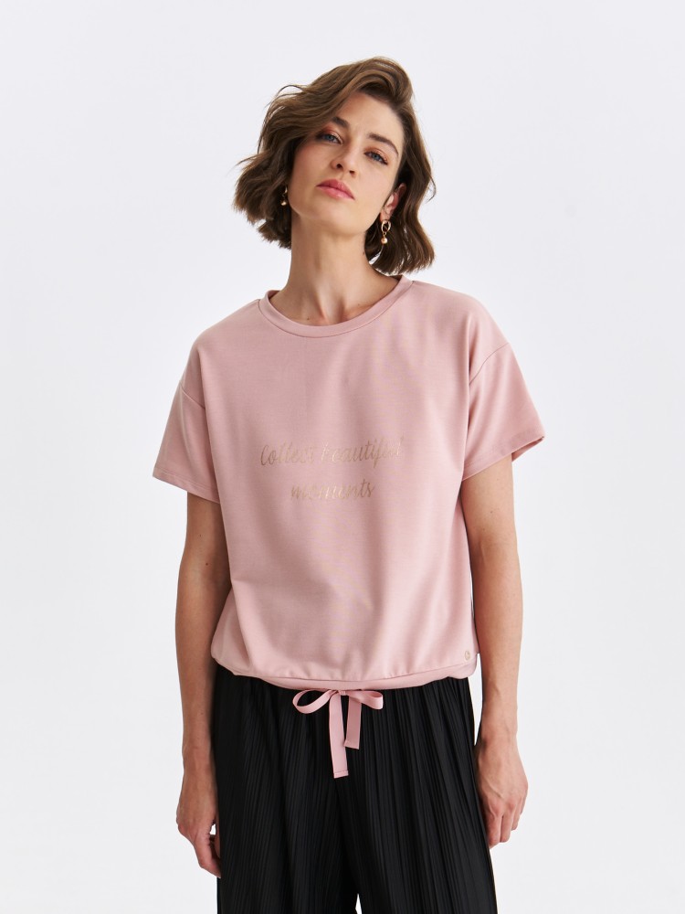 Różowa bluza z wiązaniem i krótkim rękawem