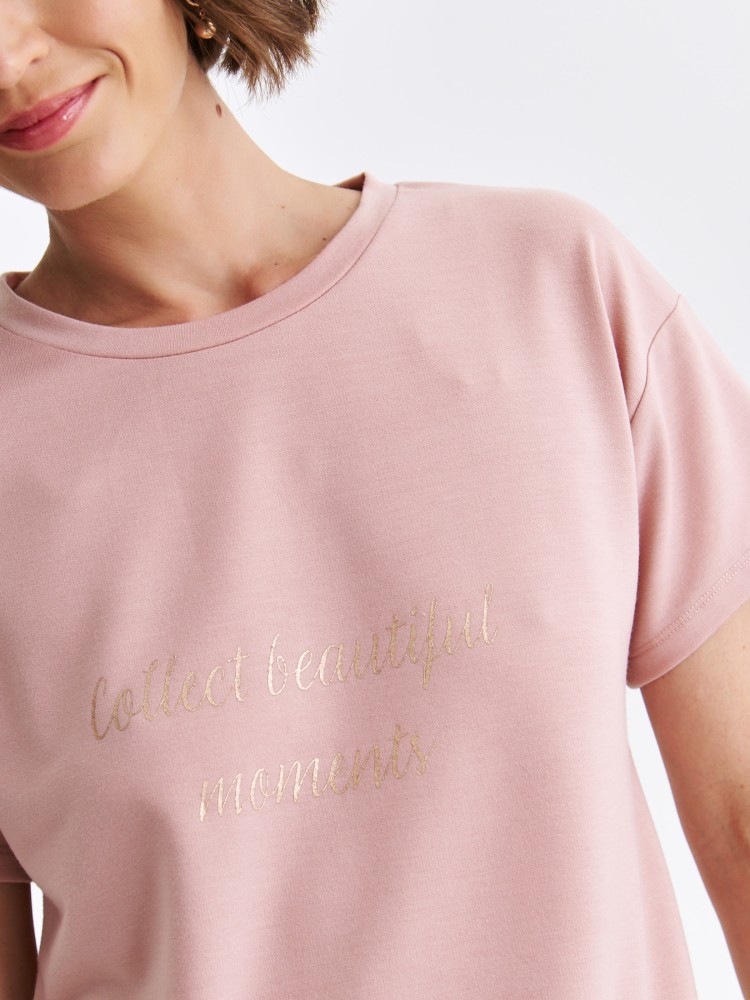 Różowa bluza z wiązaniem i krótkim rękawem