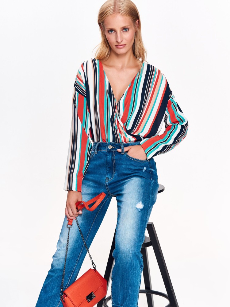 Body damskie w paski z długim rękawem