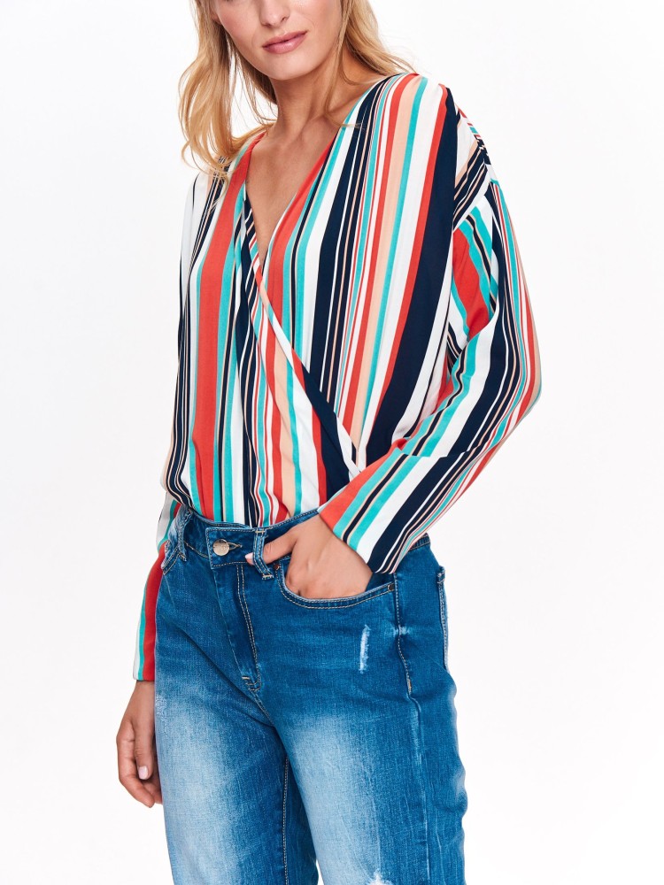 Body damskie w paski z długim rękawem