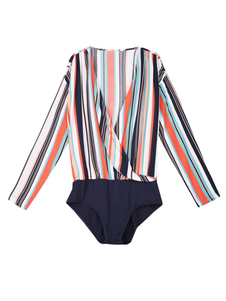 Body damskie w paski z długim rękawem