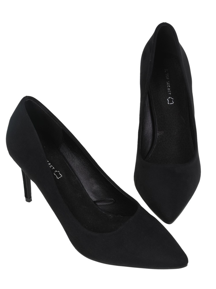 Czarne szpilki z ekozamszu