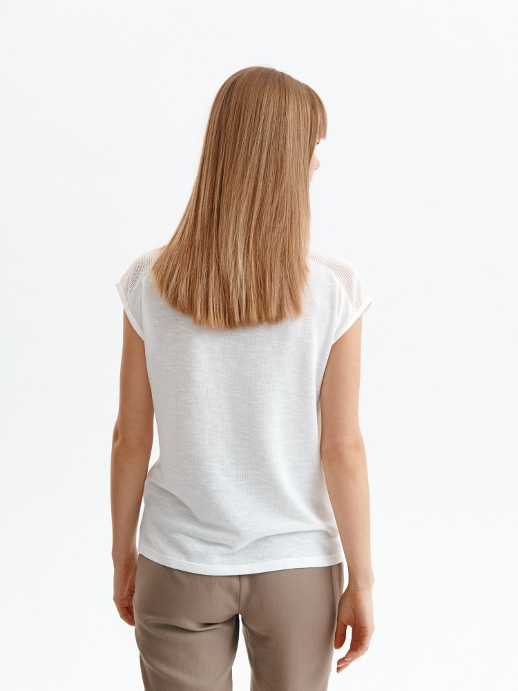 Pudełkowa bluzka damska z łączonych materiałów