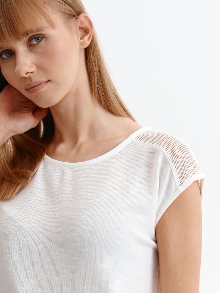 Pudełkowa bluzka damska z łączonych materiałów