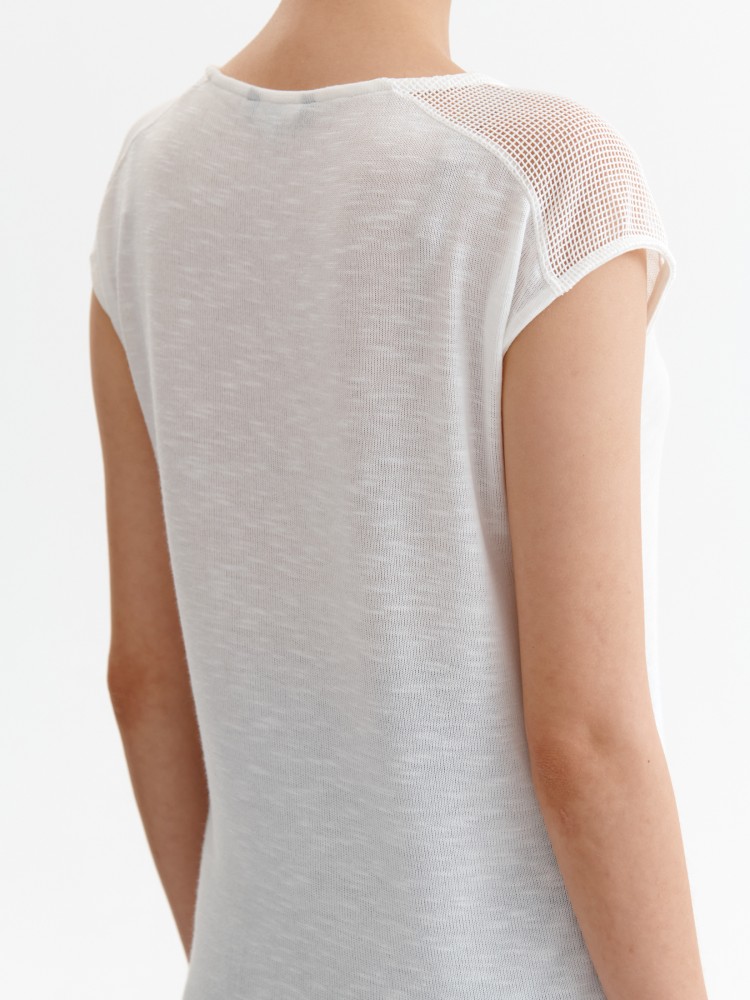 Pudełkowa bluzka damska z łączonych materiałów