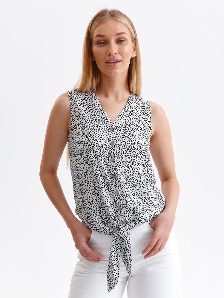 Wzorzysta bluzka damska z wiązaniem Wzorzysta bluzka damska z wiązaniem