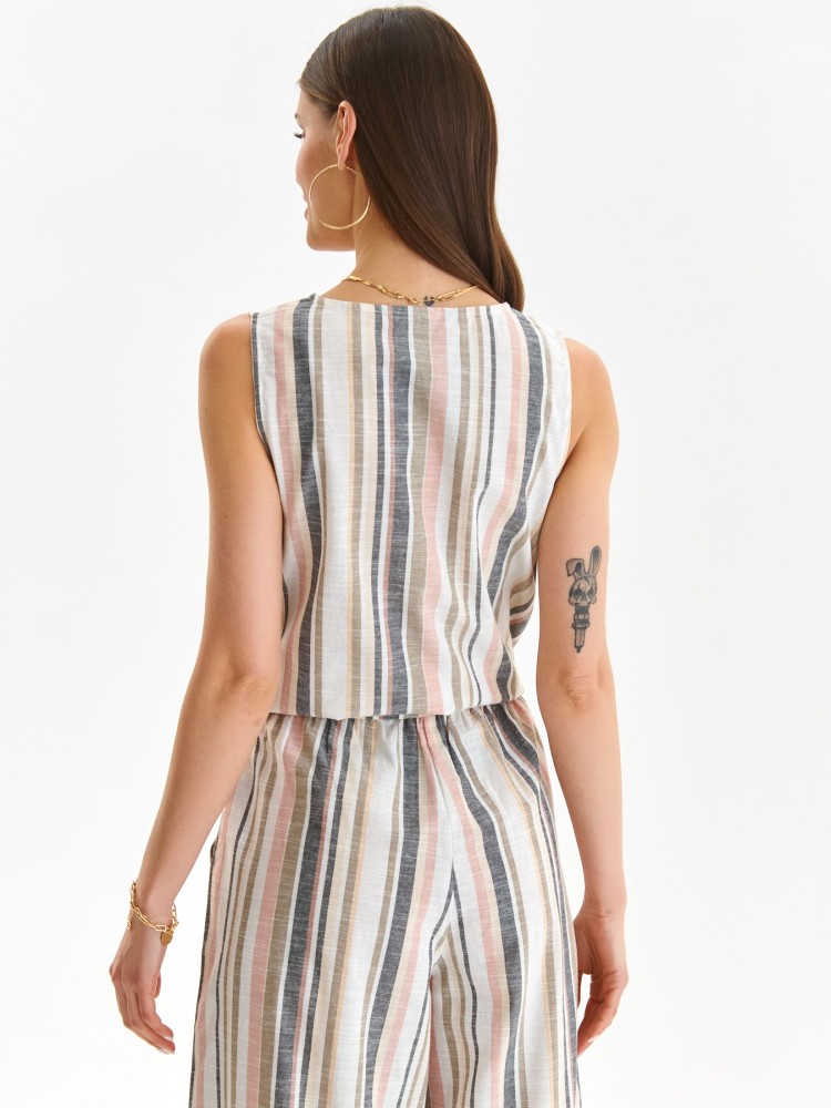 Bluzka bez rękawów w paski rozpinana