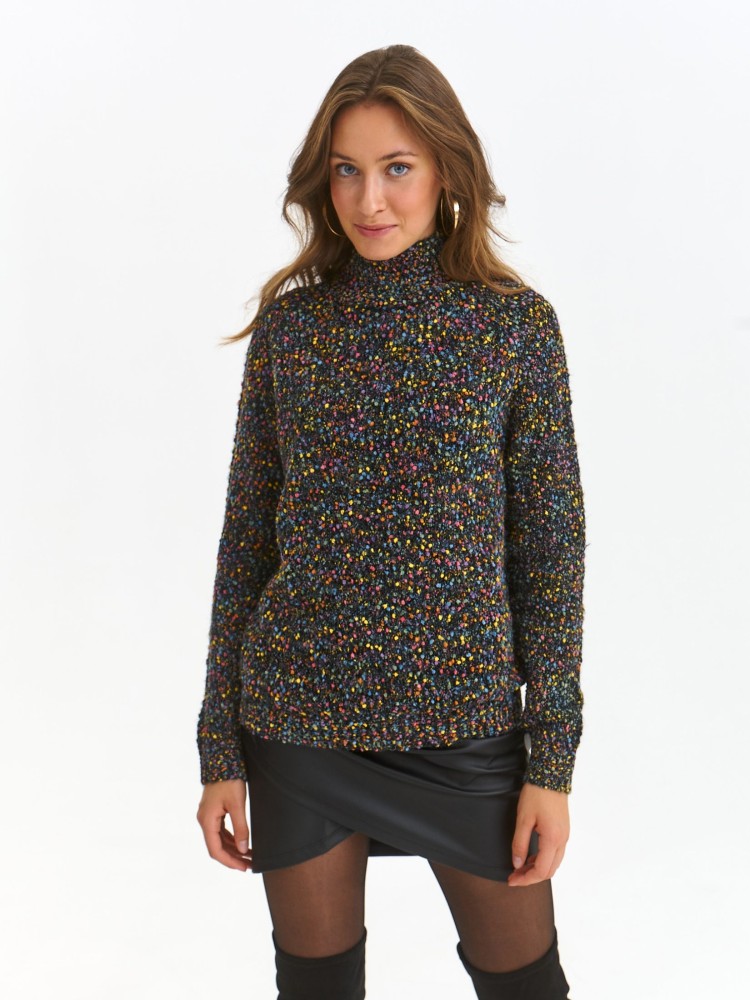 Kolorowy sweter z fantazyjnym splotem