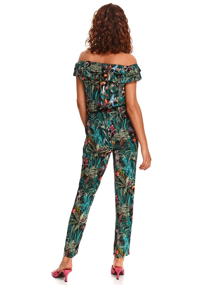 Kombinezon damski w kwiaty, z falbanami