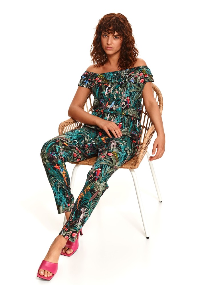 Kombinezon damski w kwiaty, z falbanami