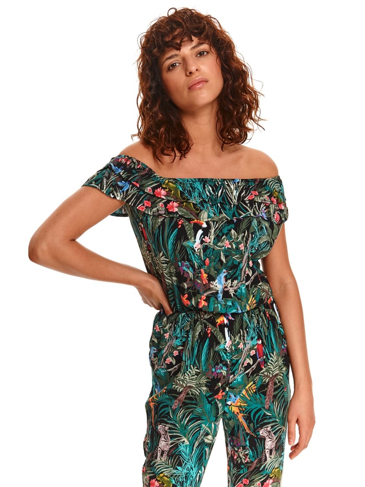 Kombinezon damski w kwiaty, z falbanami