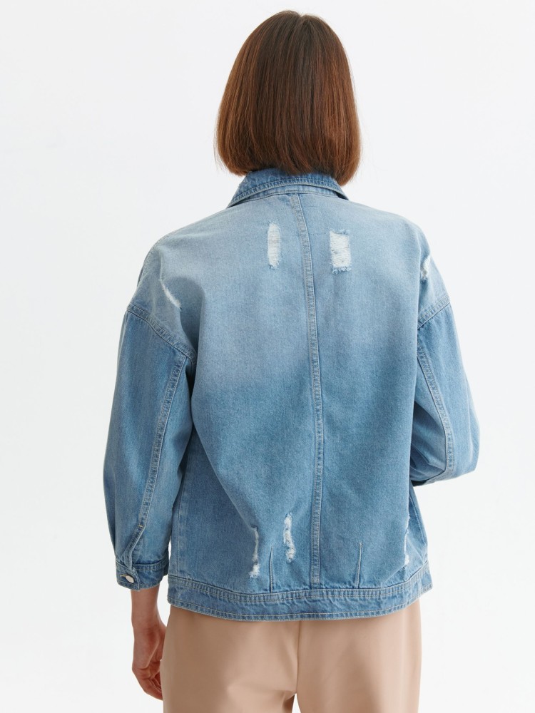 Luźna kurtka jeansowa z przetarciami