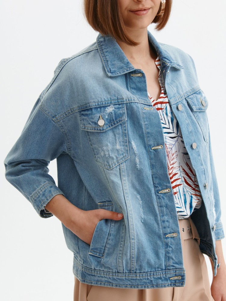 Luźna kurtka jeansowa z przetarciami