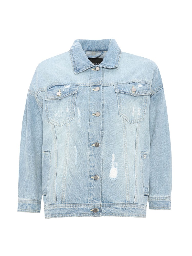 Luźna kurtka jeansowa z przetarciami