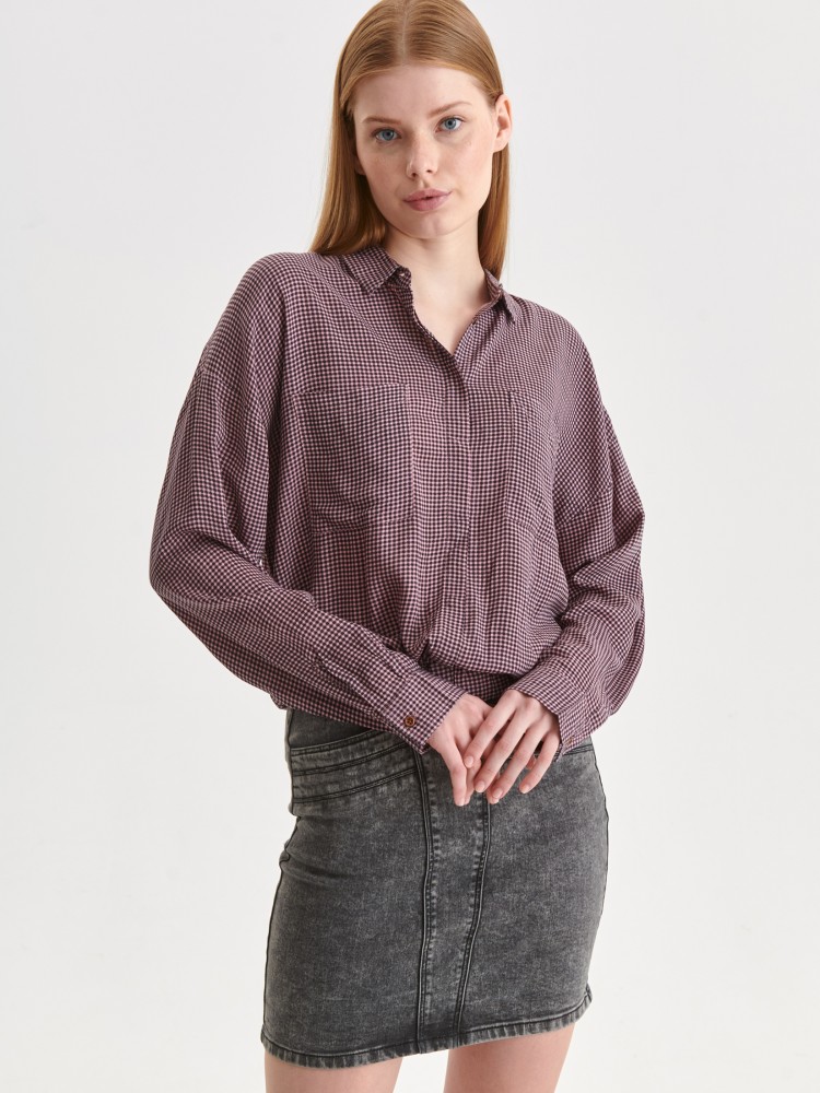 Koszula damska w pepitkę, z gumką w pasie