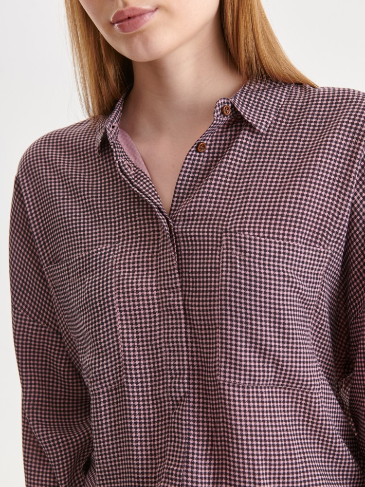 Koszula damska w pepitkę, z gumką w pasie