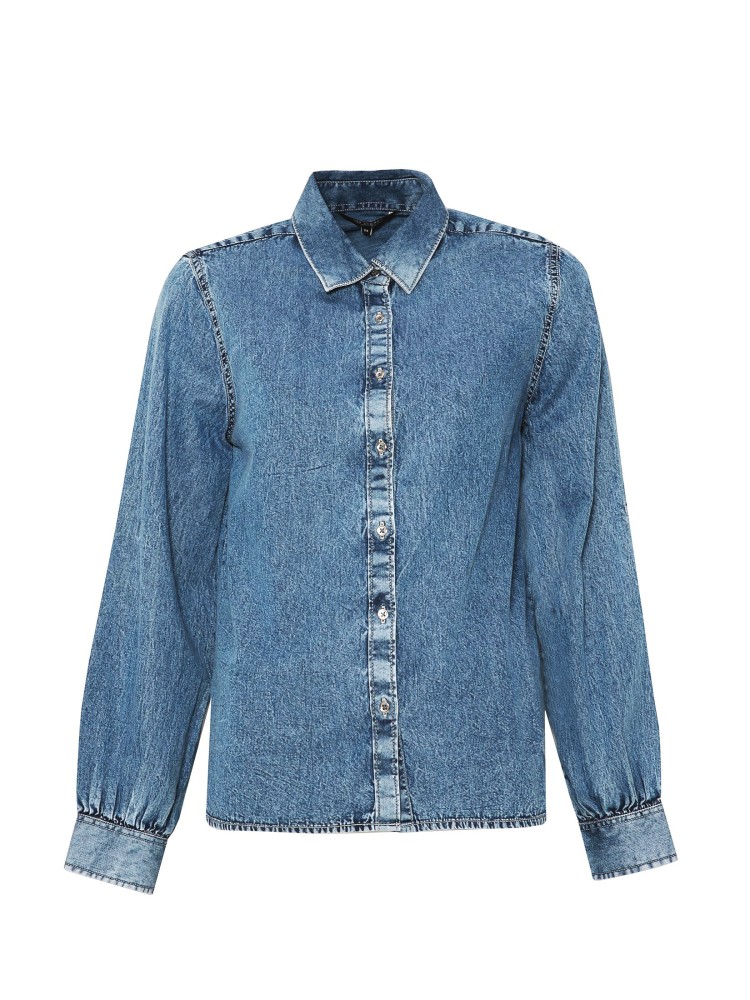 Jeansowa koszula z podwijanymi rękawami