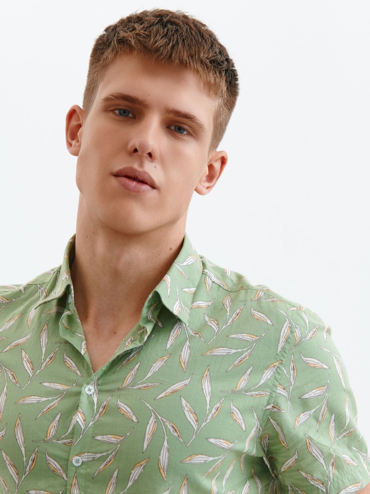 Koszula krótki rękaw męska z roślinnym nadrukiem Koszula krótki rękaw męska z roślinnym nadrukiem