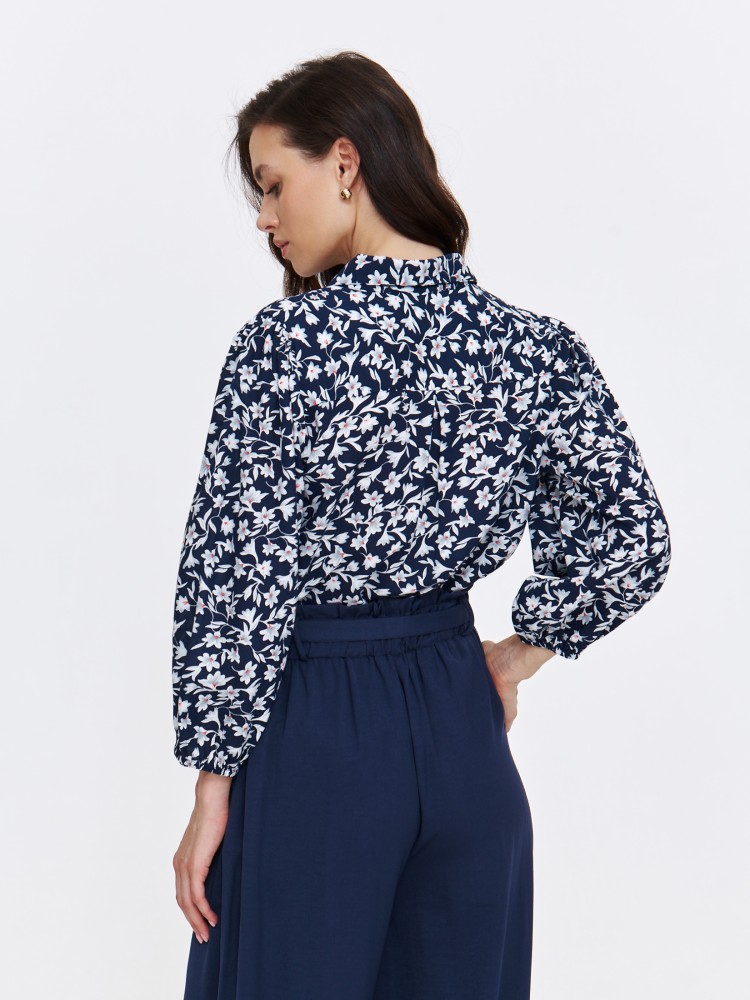 Granatowa koszula damska w kwiaty