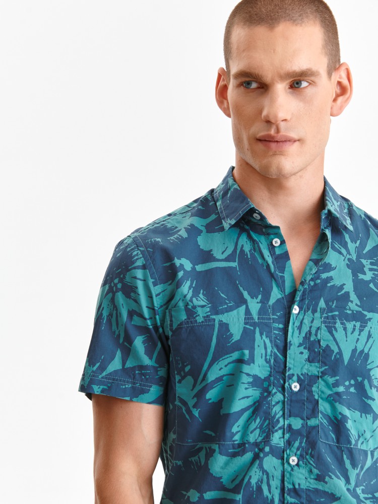 Koszula męska z krótkim rękawem w kwiaty