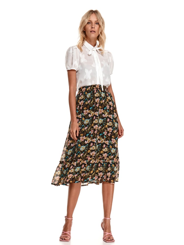 Koszula damska w kwiaty, z bufiastymi rękawami i wiązaniem 