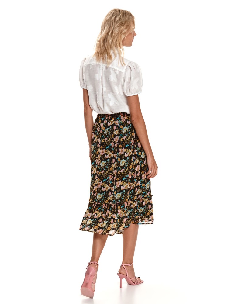 Koszula damska w kwiaty, z bufiastymi rękawami i wiązaniem 