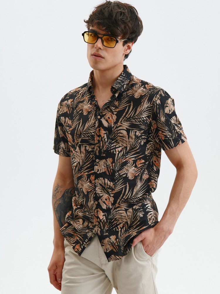 Koszula krótki rękaw męska z roślinnym nadrukiem
