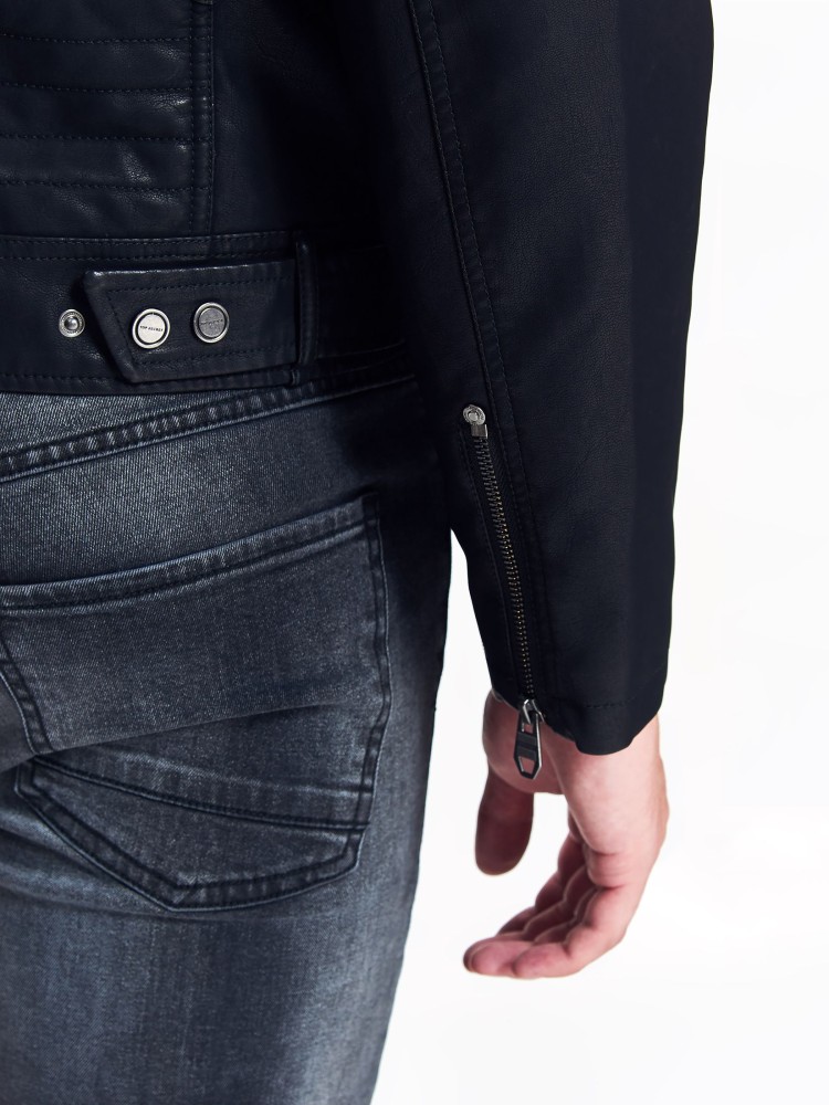 Kurtka męska typu biker ze skóry ekologicznej