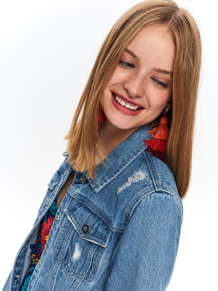 Kurtka krótka damska jeansowa z guzikami