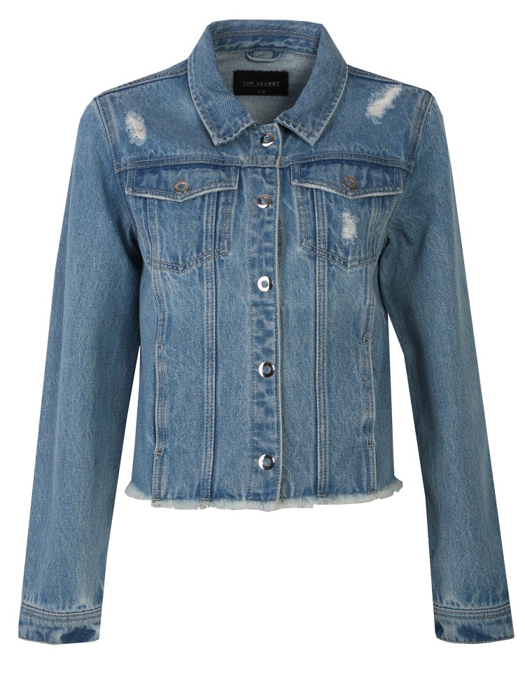 Kurtka krótka damska jeansowa z guzikami
