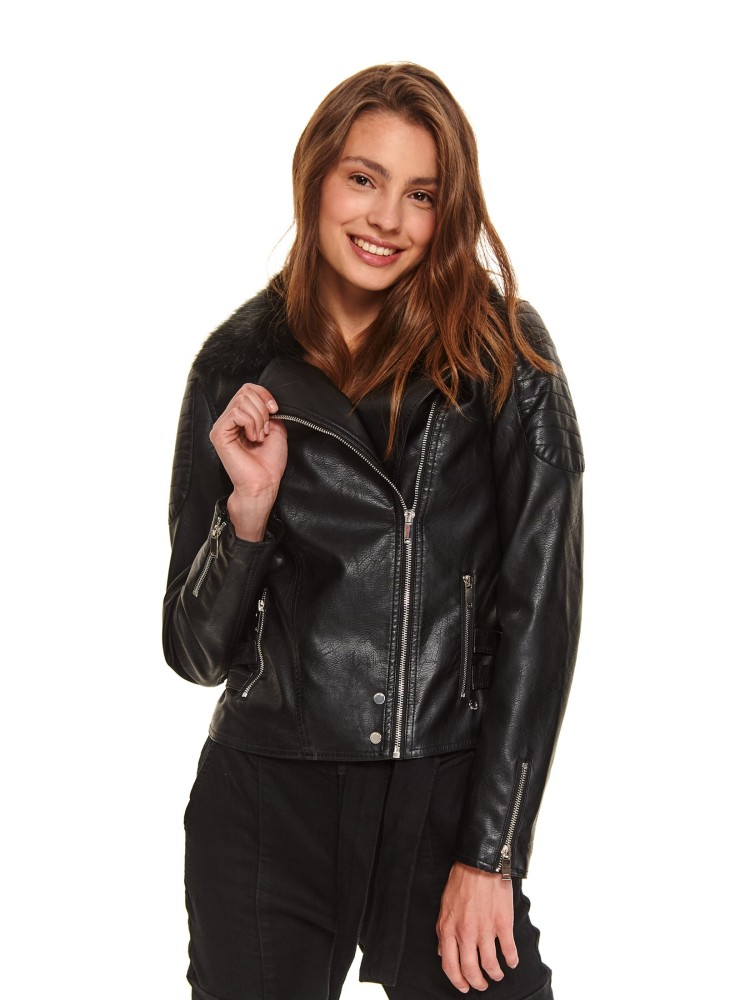 Ramoneska z eko skóry z odpinanym futerkiem