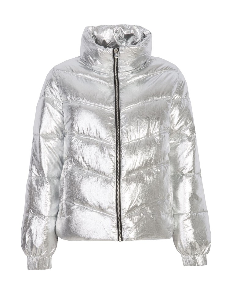 Krótka kurtka pikowana w srebrnym kolorze 