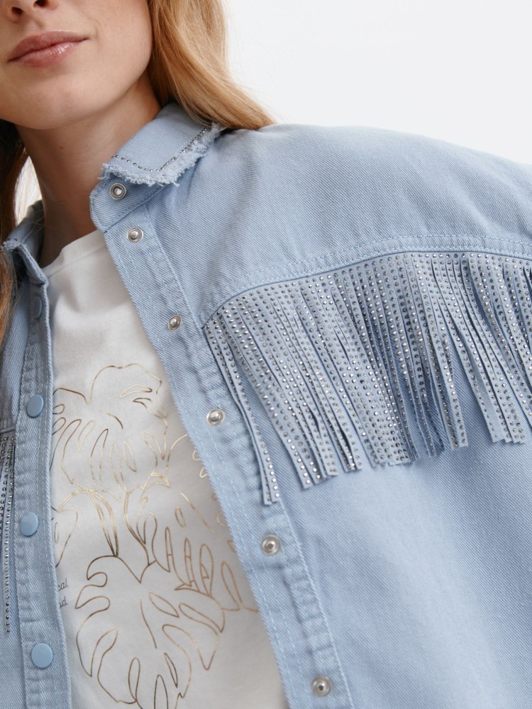 Jeansowa kurtka z frędzlami