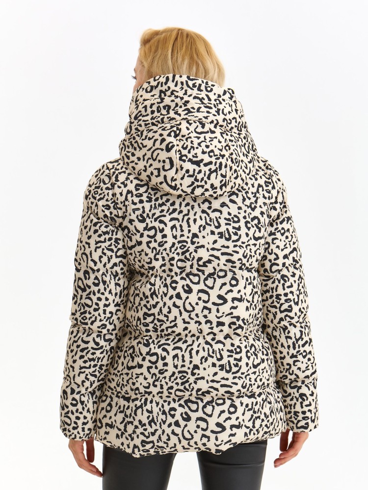 Krótka kurtka damska z kapturem z motywem zwierzęcym