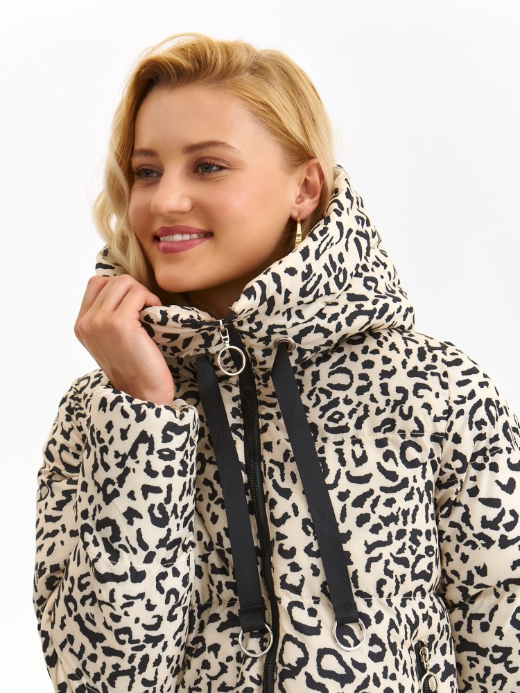 Krótka kurtka damska z kapturem z motywem zwierzęcym